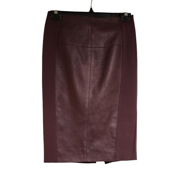 Karen Millen Leather Look Ponte Roma Pencil Skirt in Red Sz 4 Coated Knee Length - Picture 2 of 10